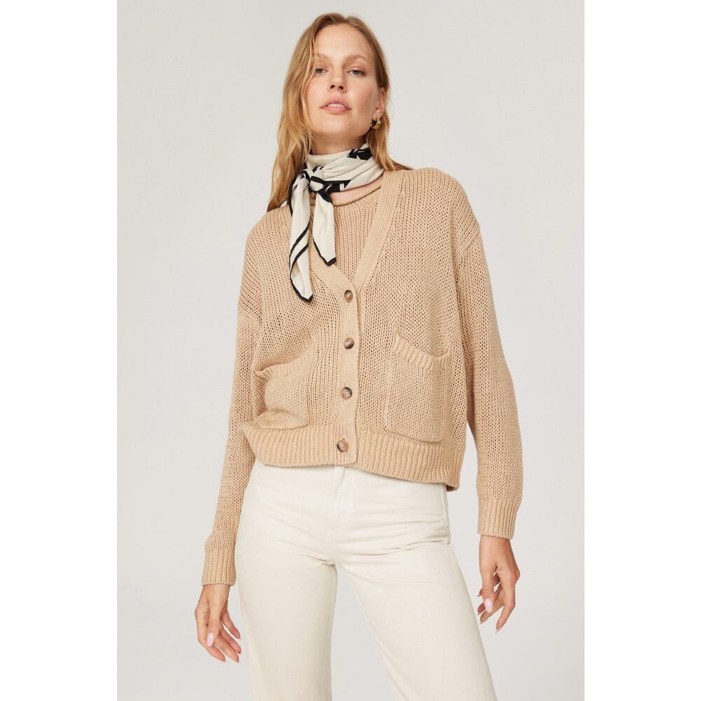 Polo Ralph Lauren Tan Beige Linen Knit Button Front Cardigan Sweater Size Small - Picture 2 of 14